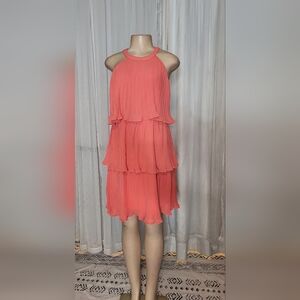 Elegant Coral Halter Midi Dress